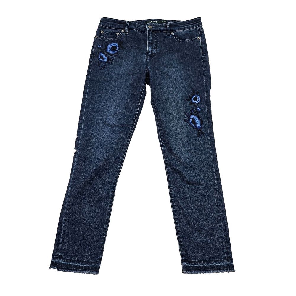 Lauren Ralph Lauren Women's Floral Embroidered‎ Primier Skinny Crop Jeans Sz 8